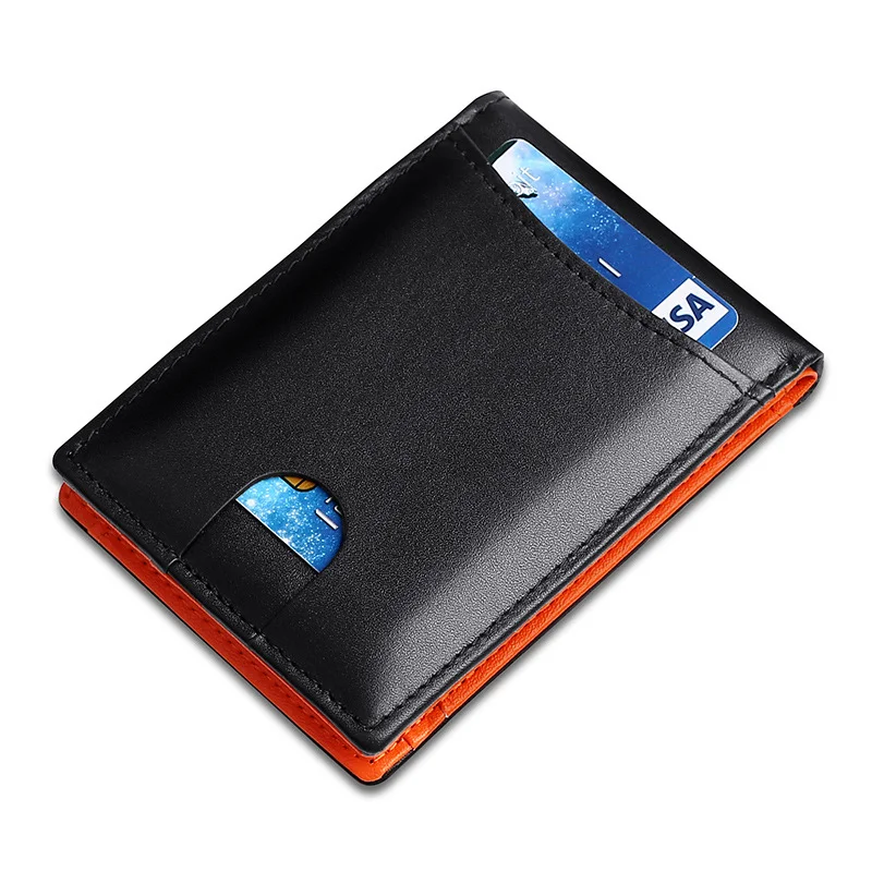 Retro Ultra-thin Leather Fashion Rfid Wallet Men Small Compact Leather Card Holder Soft Surface Business Gift