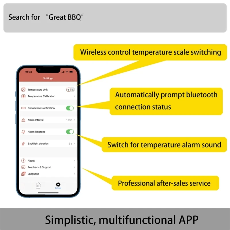 

Цифровой детектор температуры, беспроводной Bluetooth-совместимый термометр для мяса с длинным зондом для приготовления пищи на