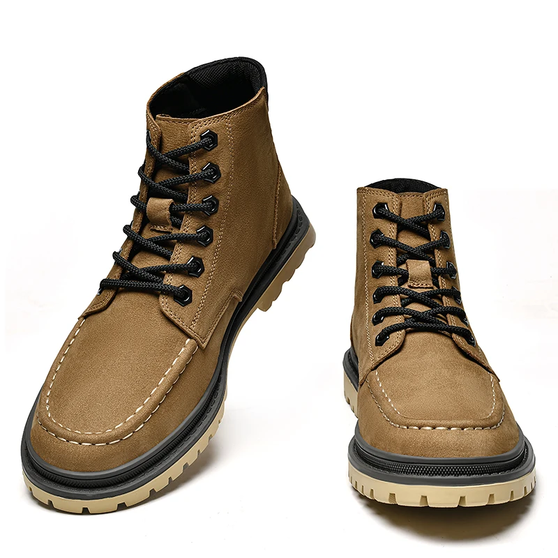 

New Men's Retro Genuine Leather High-top Desert Boots, Round-toe Work Boots, Outdoor Street Autumn and Winter Leather Boots