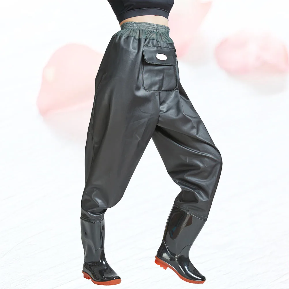 

Pants Half Body Fishing Pants With Shoe Non Slip Outsole Pocket Storage Durable Lightweight Outdoor Go Fishing Black