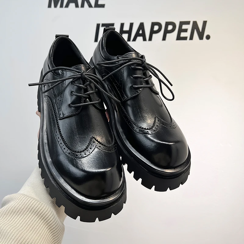 Hight Quality 2024 Spring New British Style Business Casual Black Leather Height Increasing Shoes For Men\'s Hombre Daily Dress