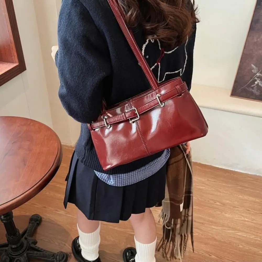 

All Match French Buckle Shoulder Bag Leisure Y2k Leather Underarm Bag Solid Color Commuting Women's Armpit Bag Ladies