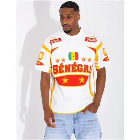 2026 Summer Senegal Five-Star Lion Commemorative Short-Sleeve T-Shirt, SÉNÉGAL Flame on Back, Size 00, Casual Top Unisex.