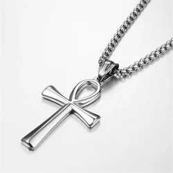 Trendy Mythology Key Of Life Pendant Silver Color Stainless Steel Egyptian Ankh Collar Chains Necklace for Men Women Jewelry