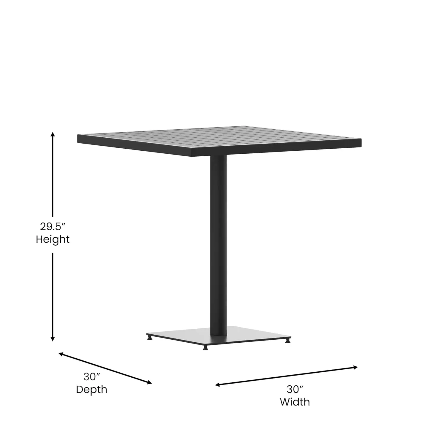 Commercial Outdoor Patio Bistro Dining Table - Faux Gray Wash Teak Poly Slats - 30