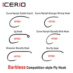 ICERIO 30PCS #4 -#20 Barbless Competition Fly Fishing Hook for Dry Flies Jig Nymph Shirmp Caddis Streamer Trout Lure Fishhooks