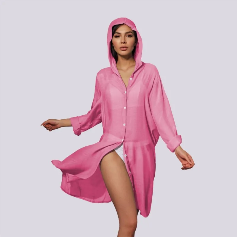 2026 New Oversized Bikini Swimsuit Dresses Shirt Solid color Long Sleeve Cover-ups Cardigan Sun Protection Wear Beach Vacation