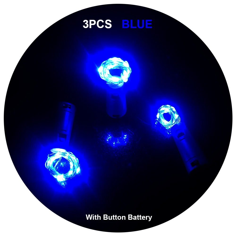 

3Pcs Blue Wine Cork 20LEDS Birthday Party Bar Wedding Celebration Holiday Christmas AG13 Button Battery 2M with 3 Batteries