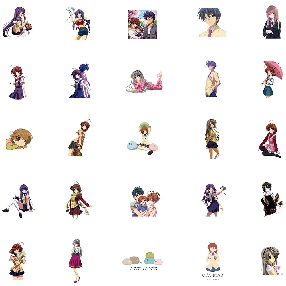 50 قطعة ملصقات أنيمي Clannad الكلاسيكية Tomoyo Tomoya ملصق سكرابوكينغ حقيبة كوب الأمتعة لطيف الفتيات Nagisa Kyou الشارات