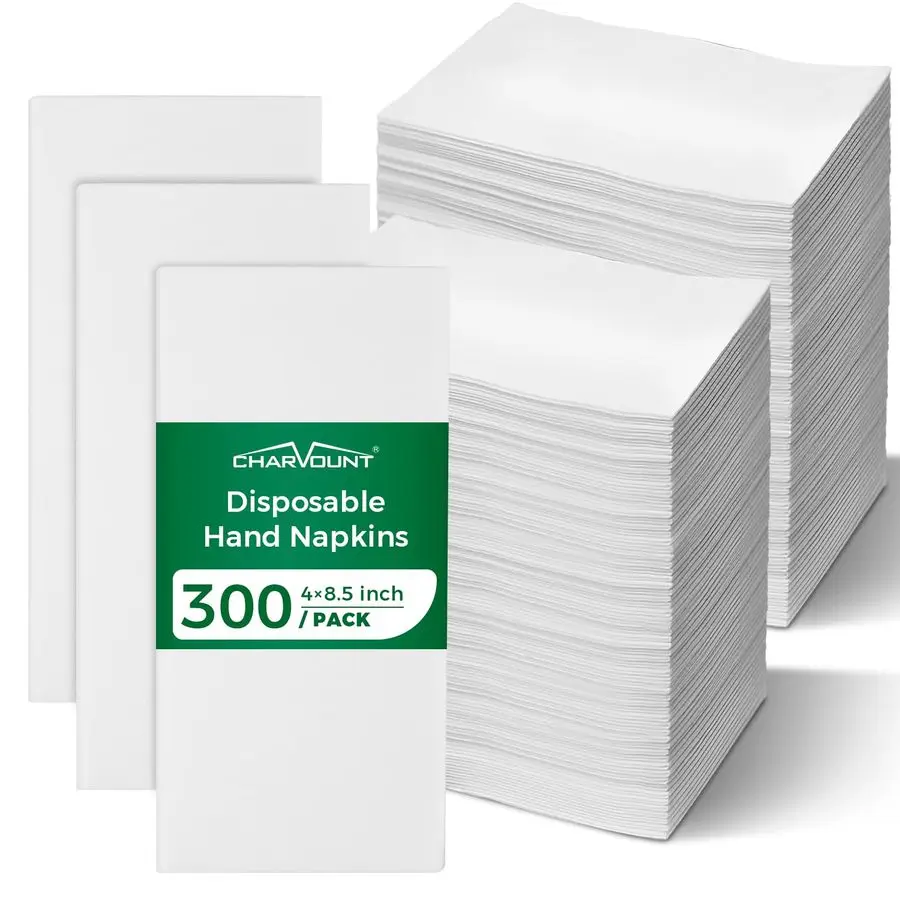 

300 Pack Disposable Paper Hand Towels Bulk, White Guest Towels Napkins for Bathroom, LinenFeel Napkins Wedding, Party, Dinner, E