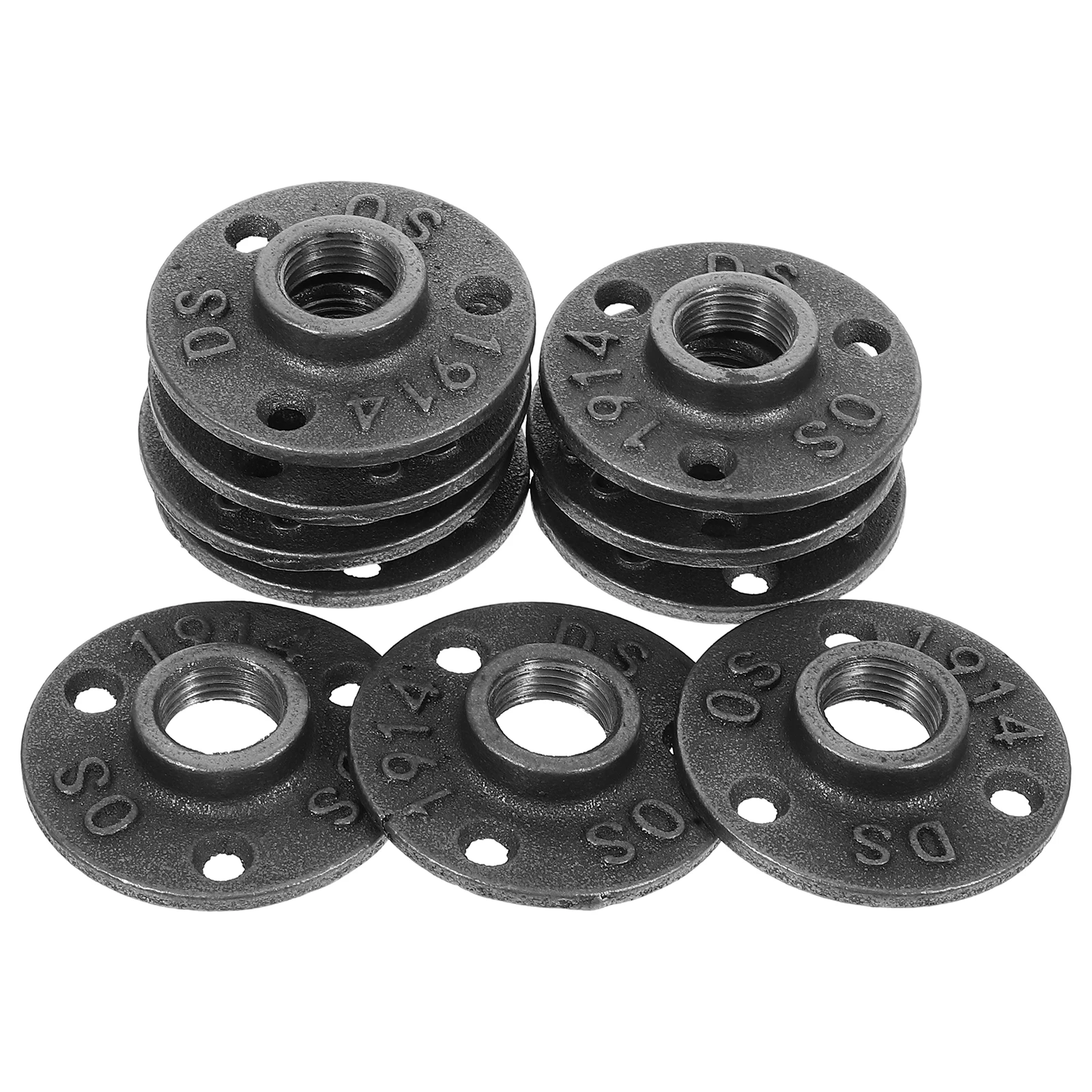 

10 Pcs Flange Base Malleable Floor Industrial Style Black Wall Mounted Fittings