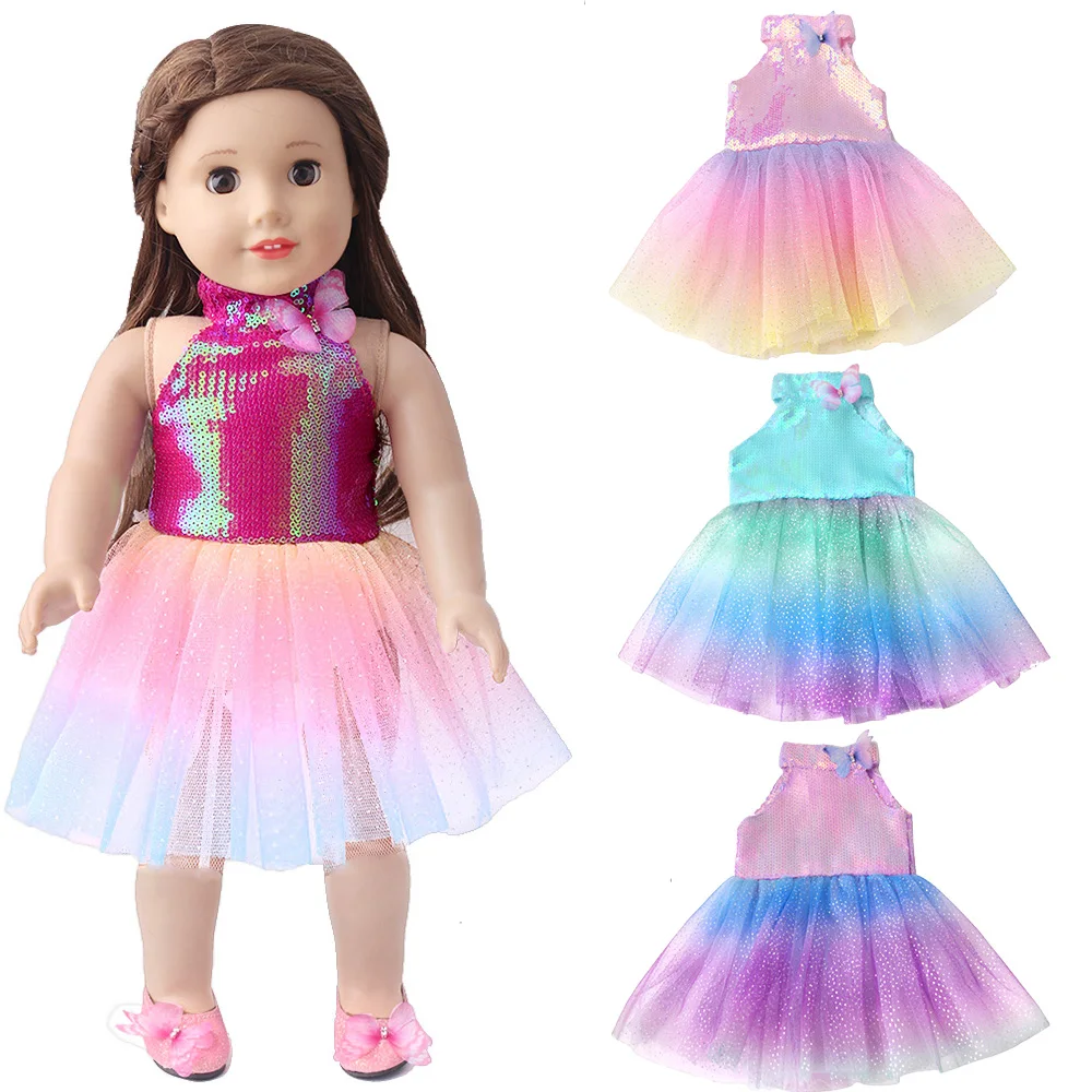 Beautiful Sequined Party Halter Neck Dress American 18 Inch Girl Doll Dropship Ours & Generation Toy Dolls Accessories Skirt