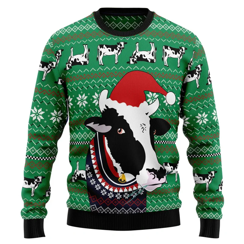 3d Printed Cow Ugly Christmas Sweater For Men Xmas Animal Sweatshirt Long Sleeve Pullovers Tops New Year Holiday Children Hoodie