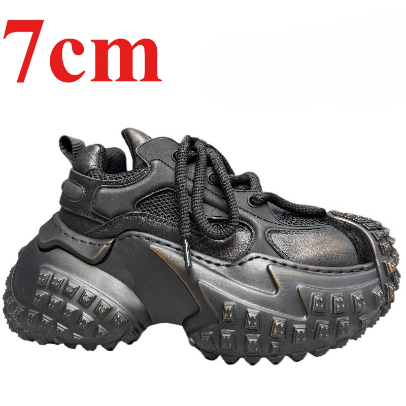 

European/American Style Designer Casual Thick Bottom Shoes for Men's 7cm Retro Daddy Shoes Comfortable Height Increasing Shoes