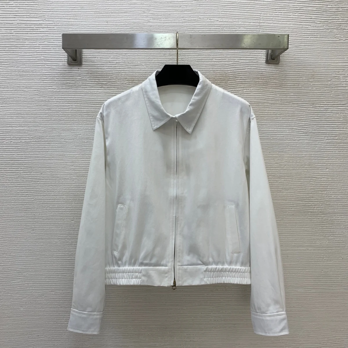 2026 high-quality women's lapel short zipper jacket with elastic hem and loose waist, loose shoulder drop--hb806