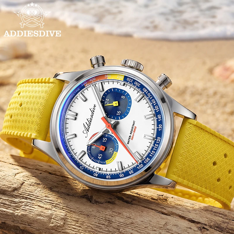

ADDIESDIVE Men's Chronograph Watch 38mm Bubble Crystal Quartz Wristwatch Super Luminous Fluorocarbon Rubber Waterproof Watches