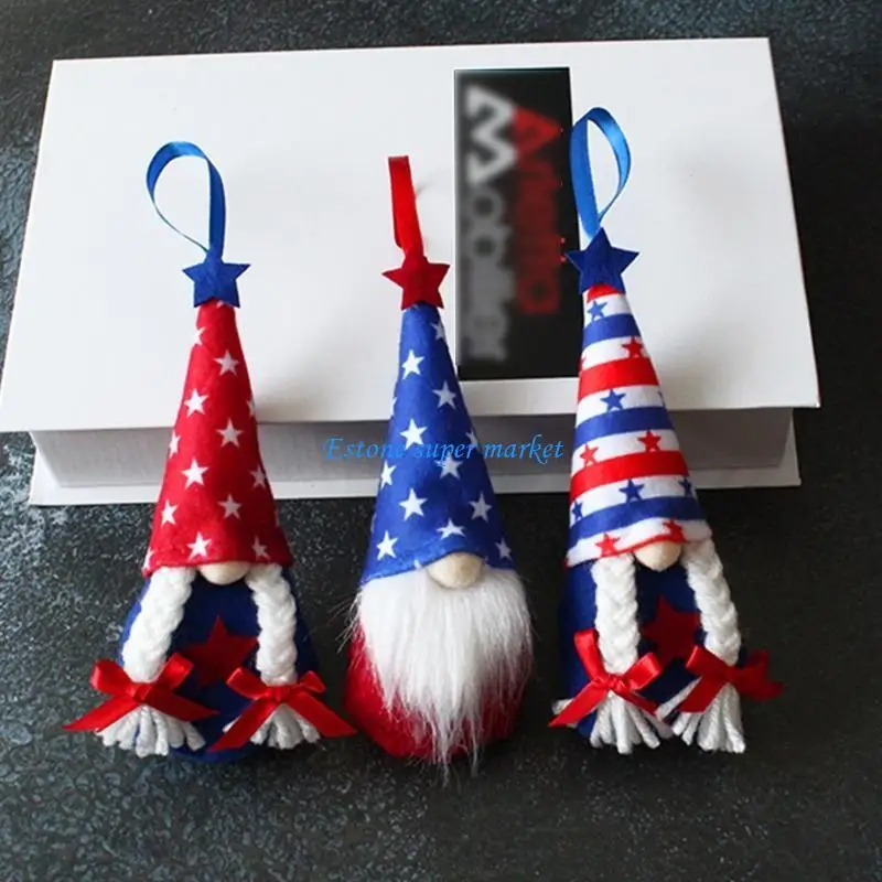 090B Confezione da 8 Gnomi del 4 luglio Ornamenti appesi Patriottico Tomte Peluche Gnomo del Giorno Indipendenza per per il
