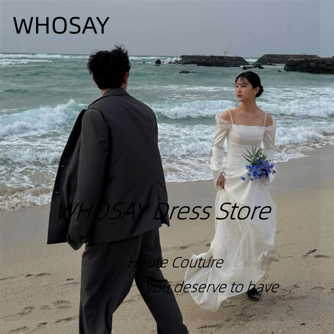 WHOSAY Spaghetti Boat Neck Wedding Dresses Long Sleeves Korea Bride Wear Formal Gowns Beach Special Party Shoot Photos Vestidos