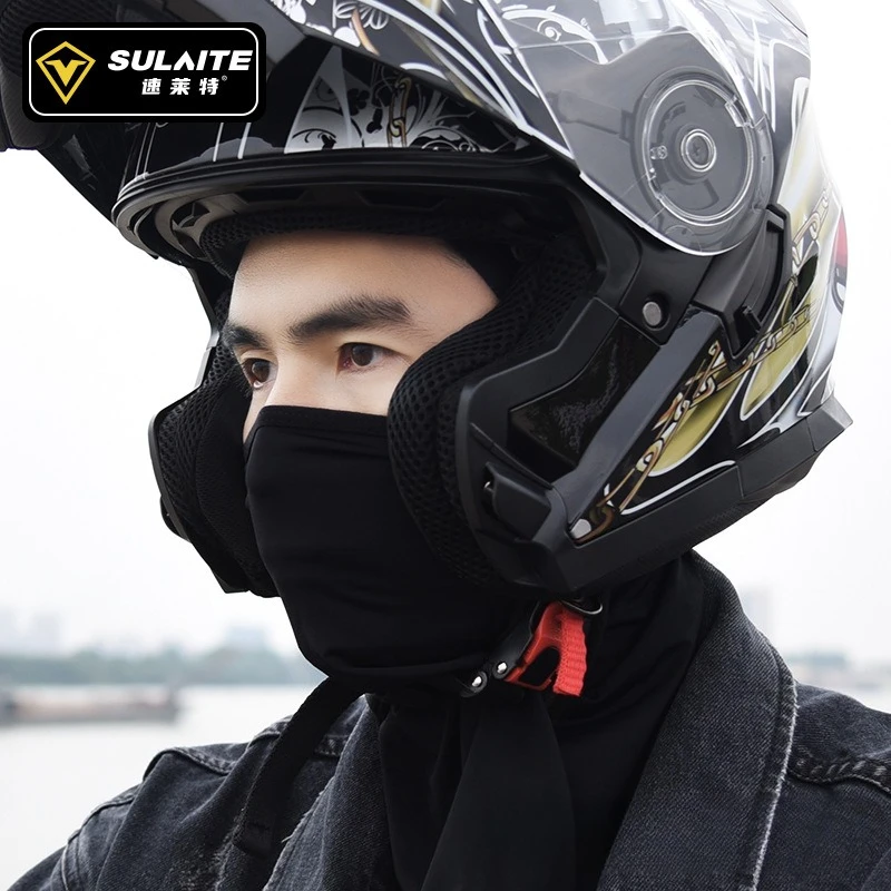 SULAITE Summer Motorcycle Full Face Mask Ice Silk Sun Protection Windproof Neck Gaiter Sweat Wicking Breathable Moto