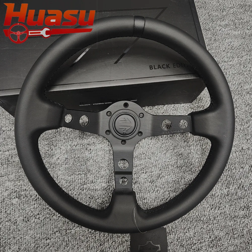 13inch 330mm Deep Dish Black Edition Car Sport Steering Wheel Genuine Leather