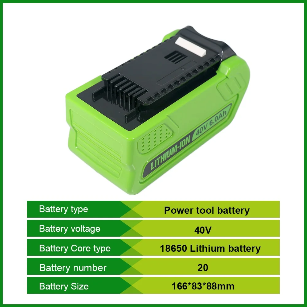 

40V 3Ah 6Ah 5Ah 18650 Rechargeable lithium Battery for GreenWorks 29462 29472 29282 G-MAX GMAX Lawn Mower Power Tools Battery