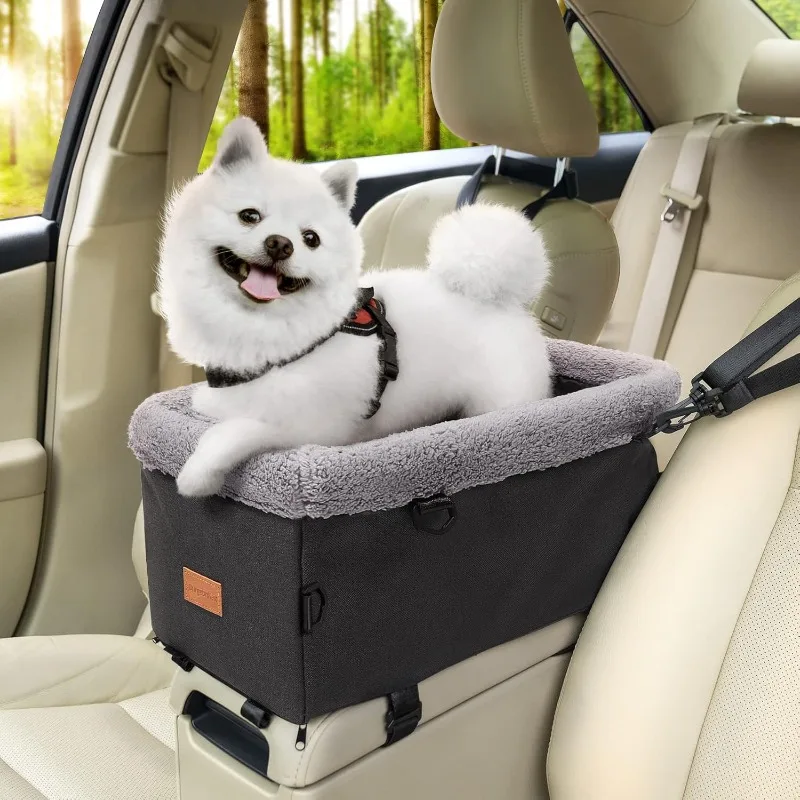 Dog Car Seat for Small Dog, Upgraded Pet Car Seat with Double Protection Belts,Washable Cushion, Safety Leash and Storage Pocket