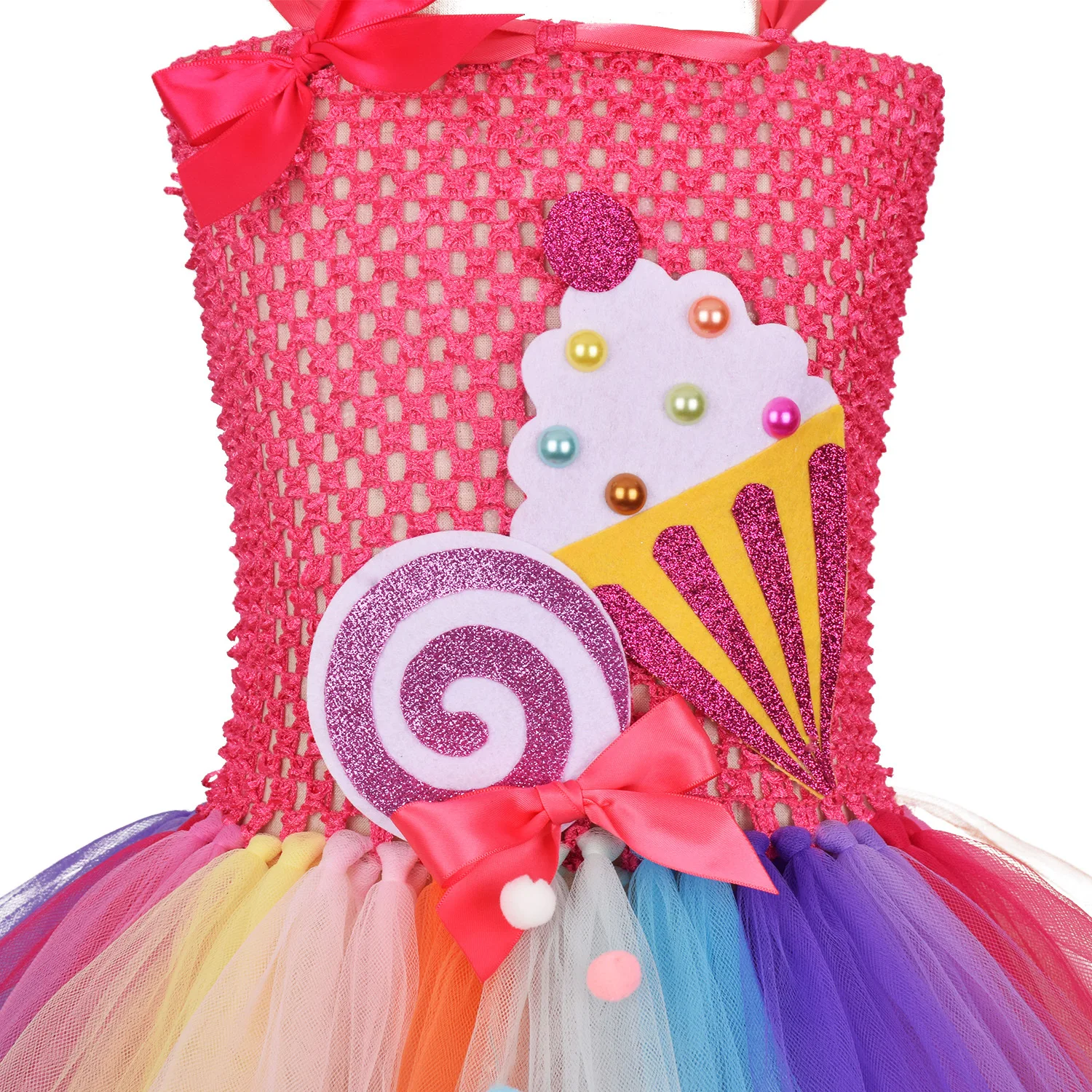 Children Ice Cream Rainbow Costume Girl Princess Dress Halloween Cosplay Children Tutu Dresses Cartoon Birthday Outfit Toddler