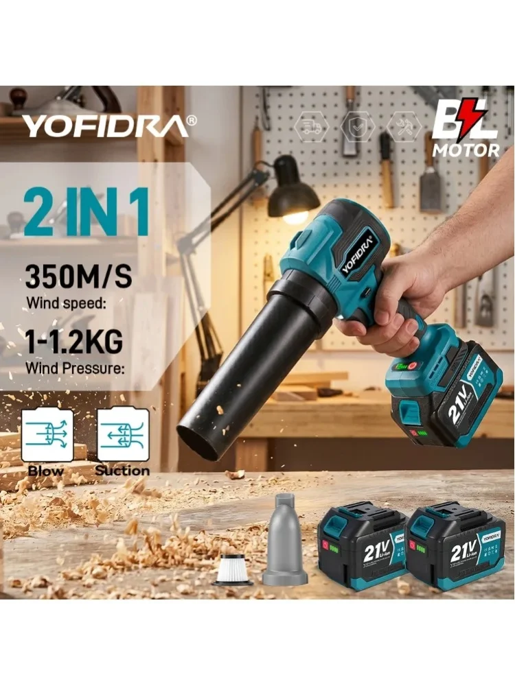 YOFIDRA 350M/S 350000RPM Bürstenloser Elektrischer Turbo-Lüfter, Kabelloser Jet-Ventilator, Laub- und Schneeblasgerät für Makita 21V Akku