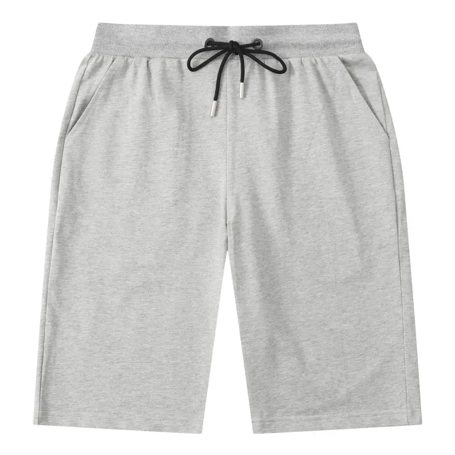 Men\'s Summer 100% Cotton Soft Knee Length Shorts Solid Gray Customized Cargo Short High Quality 200g Casual Gym Sports Trunks