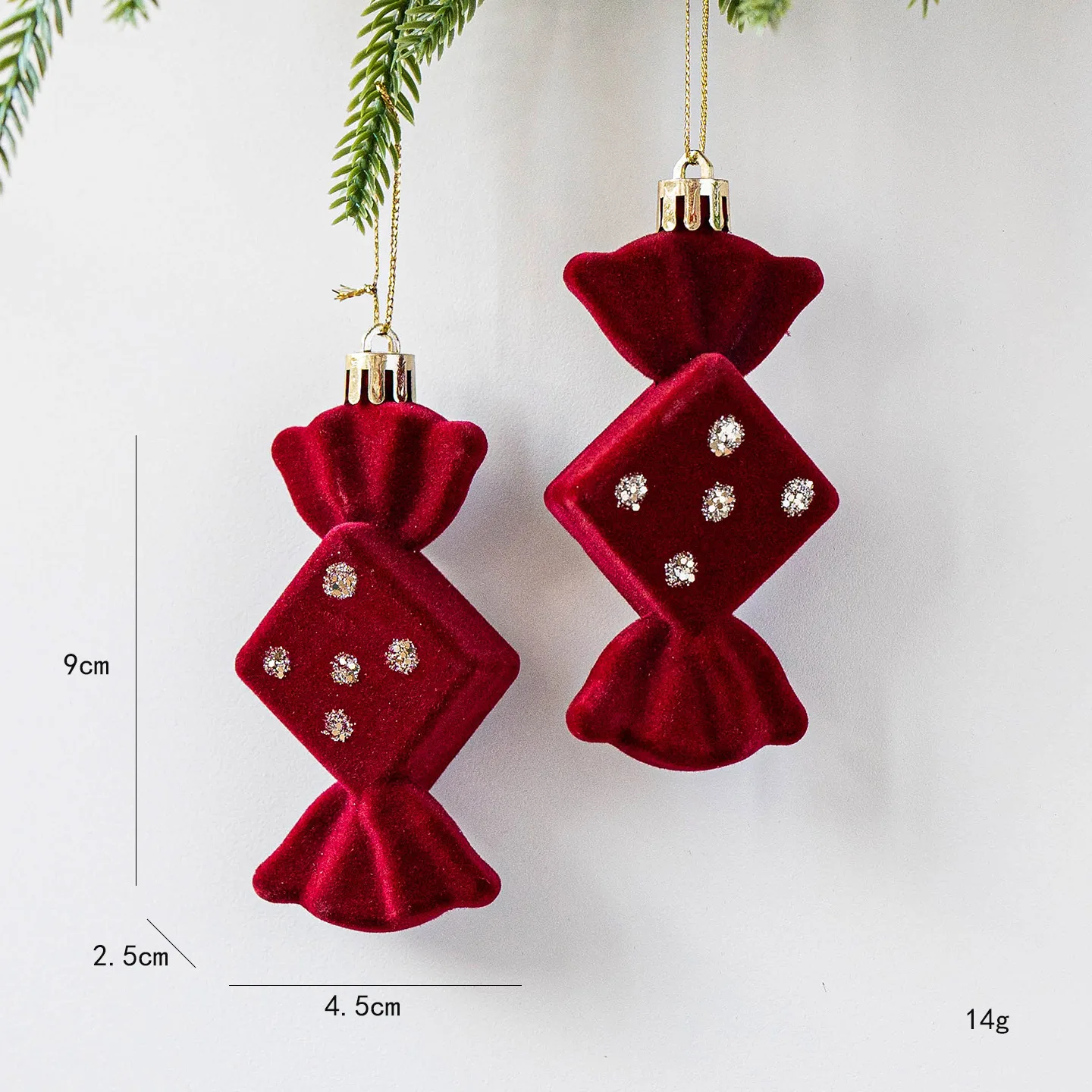 Product Red Flocking Painted Diamonds 2pcs/Box Bells Bows Canes Pendants Christmas Tree Decorations Hanging Scene Arrangement