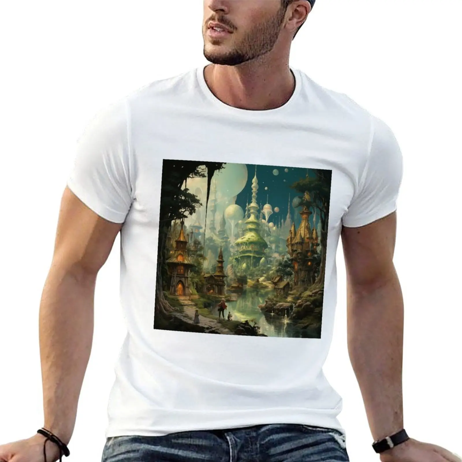 

Vintage Fantasy Art Village T-Shirt t shirts with prints t shirts for man graphic funny T-Shirt