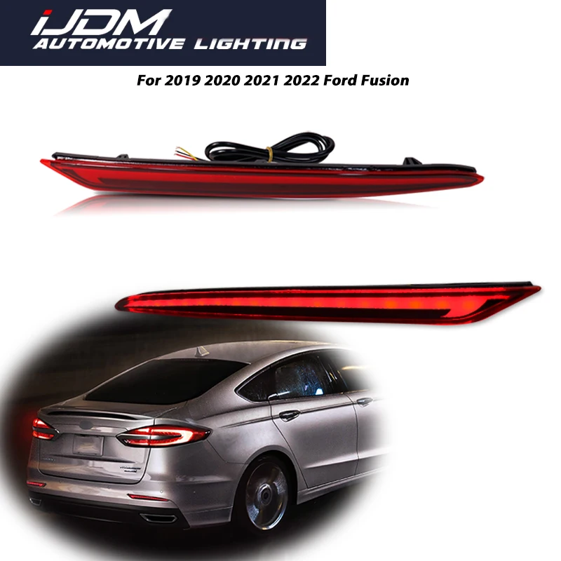 

For 2019-2022 Ford Fusion Red LED Rear Bumper Reflector Lights, Function as Tail/Brake,Rear Fog Light,Dynamic Turn Signal Light