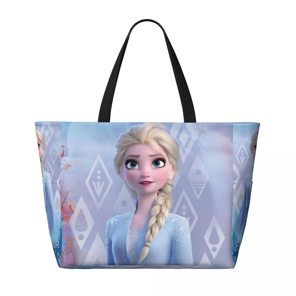 Custom Animated Frozen Elsa Princess Travel Tote Bag Women Large Capacity Cartoon Groceries Shoulder Shopping Bags