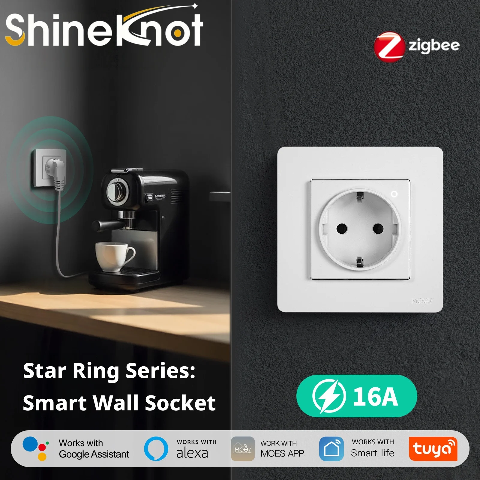SHINEKNOT Tuya Smart Home Zigbee Smart Socket App Remote Control 16a Metering Wall Socket Customization