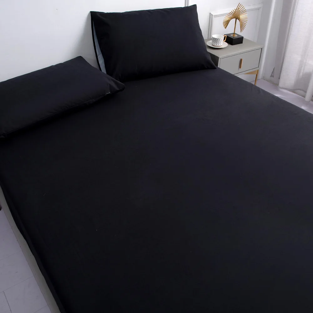 Pure Black Waterproof Fitted Sheet Home Bed Cover Sabana Summer Spring Winter Mattress Covers With Elastic (no pillowcase)