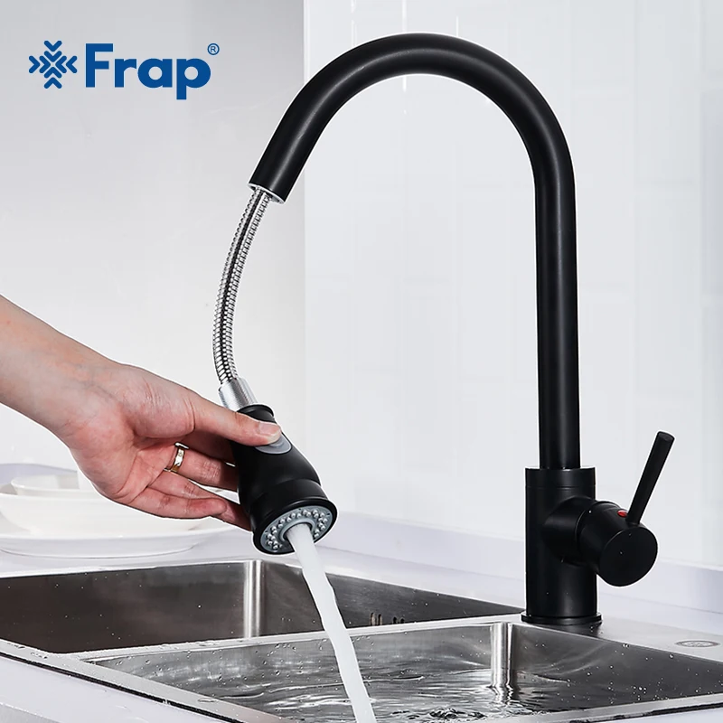 

Frap Black Kitchen Faucet Gourmet Kitchen Faucets Pull Out Kitchen Taps Cold Hot Water Mixer 2-Mode Water Outlet Crane Torneira