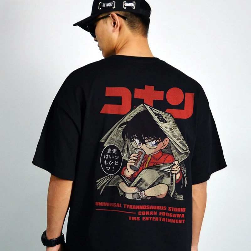 Camiseta de Anime de Detective Conan Universal Tyrannosaurus Studio Shinichi Kudo Truth Is One, ropa de calle de algodón para verano, camiseta gráfica