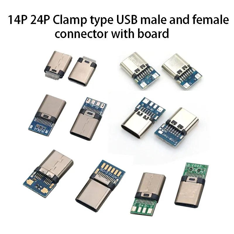 

1PC USB 3.1 Male Female Type C Charging Data Port Interface Connector With PCB 2/4/6P Solder Joint 14 24 Pin Clamp type Jack