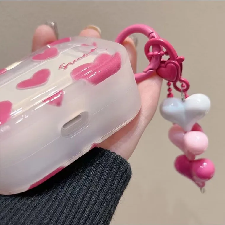 Pink Heart+Pendant For Apple AirPods 1 2 pro Bluetooth Headphone Cover 3rd Generation Silicone Soft Cover Protective Case