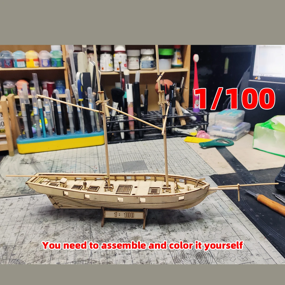 1/100 Baltimore Schooner Halcon 1840 Handelsschiff klassisches Segelboot Galeonen-Holzmodellbausatz im Maßstab 1:100 – Detail 6