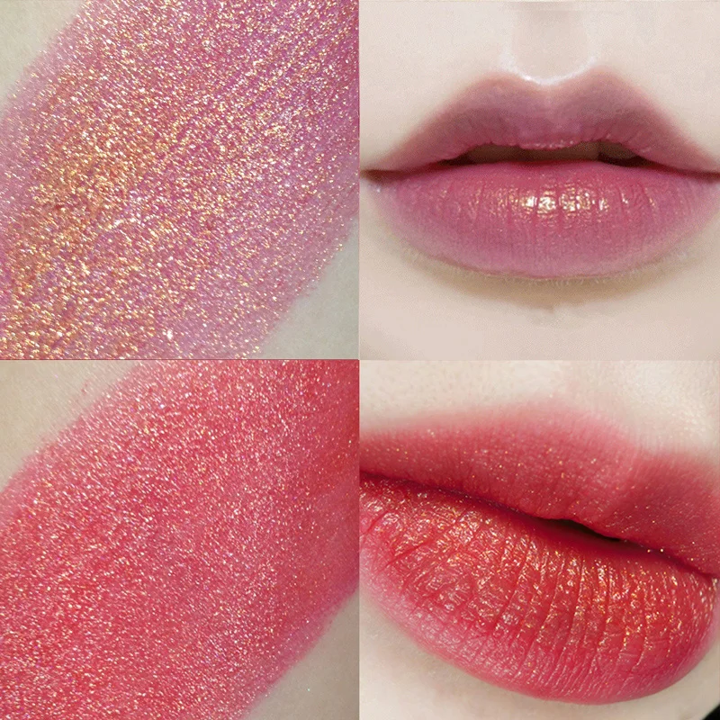 ลิปสติกสีม่วงพีทายาเนื้อเมทัลลิกประกายมุก ให้ความชุ่มชื้น ฉ่ำวาว ประกายละเอียดอ่อน สไตล์สาวเงือก