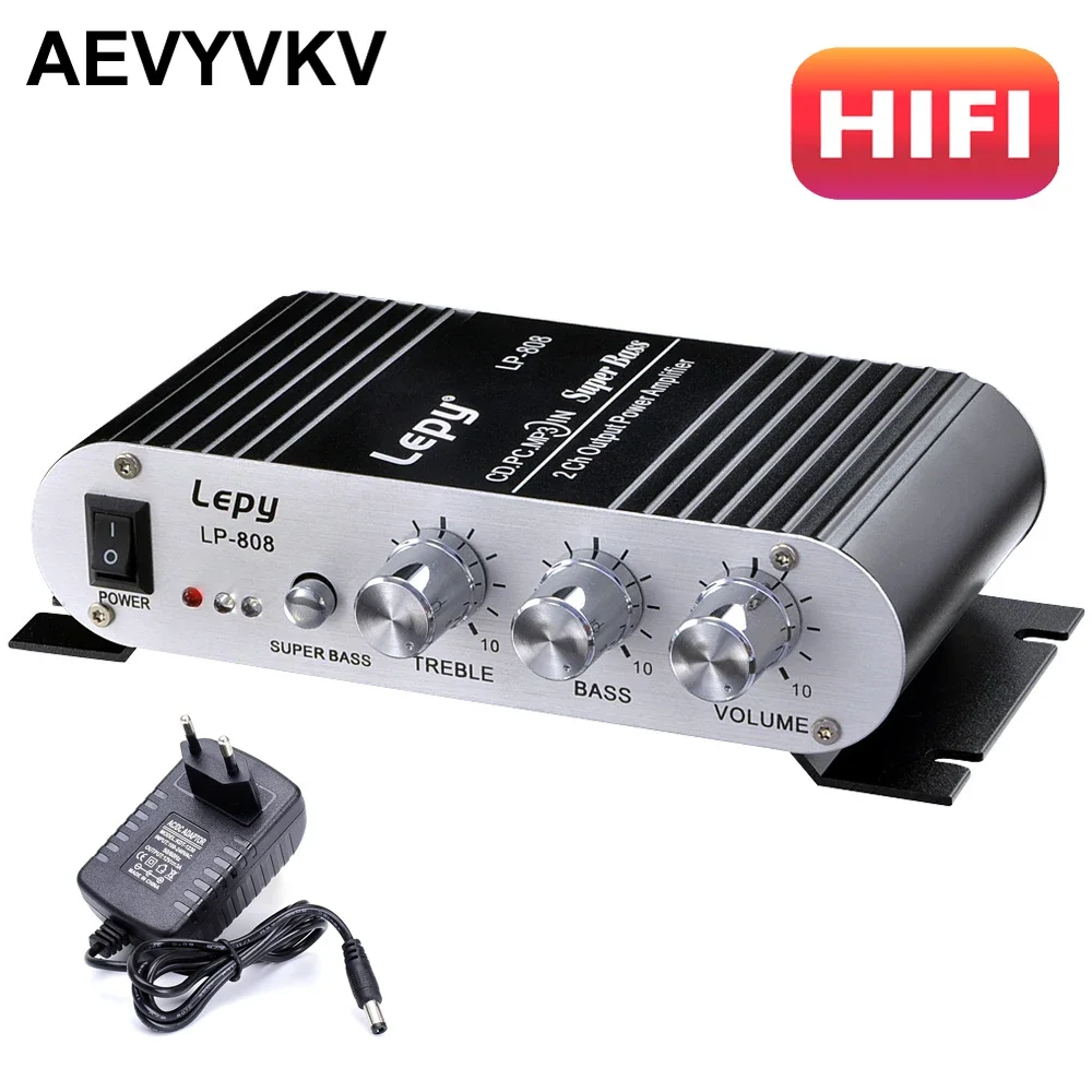 Lepy LP-808 Amplifier HI-FI 2.0ช่องเครื่องขยายเสียงรถยนต์รองรับ RCA อินพุตเสียงแหลม/เบส/สมดุล/การควบคุมระดับเสียงสำหรับ MP3 MP4