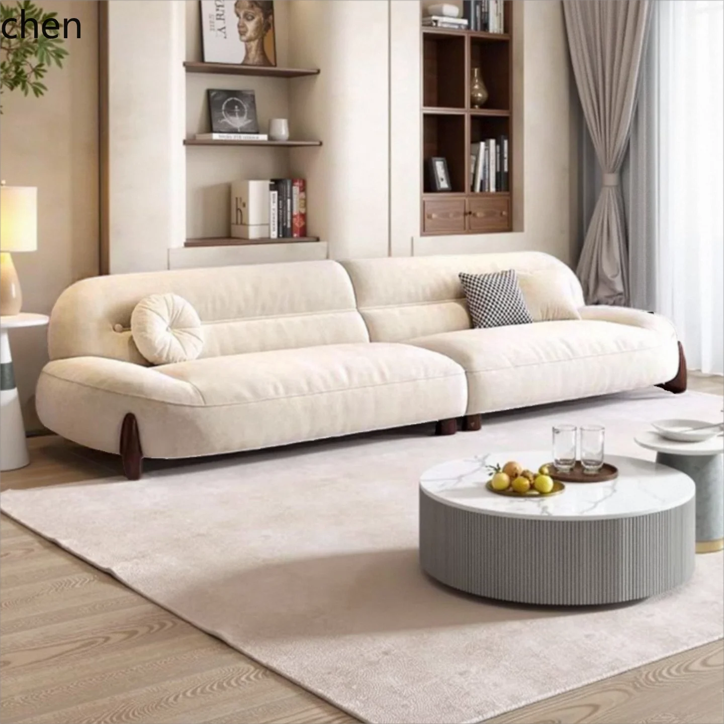 

modern minimalist cloud skin-friendly flannel small apartment living room straight row light luxury sofa