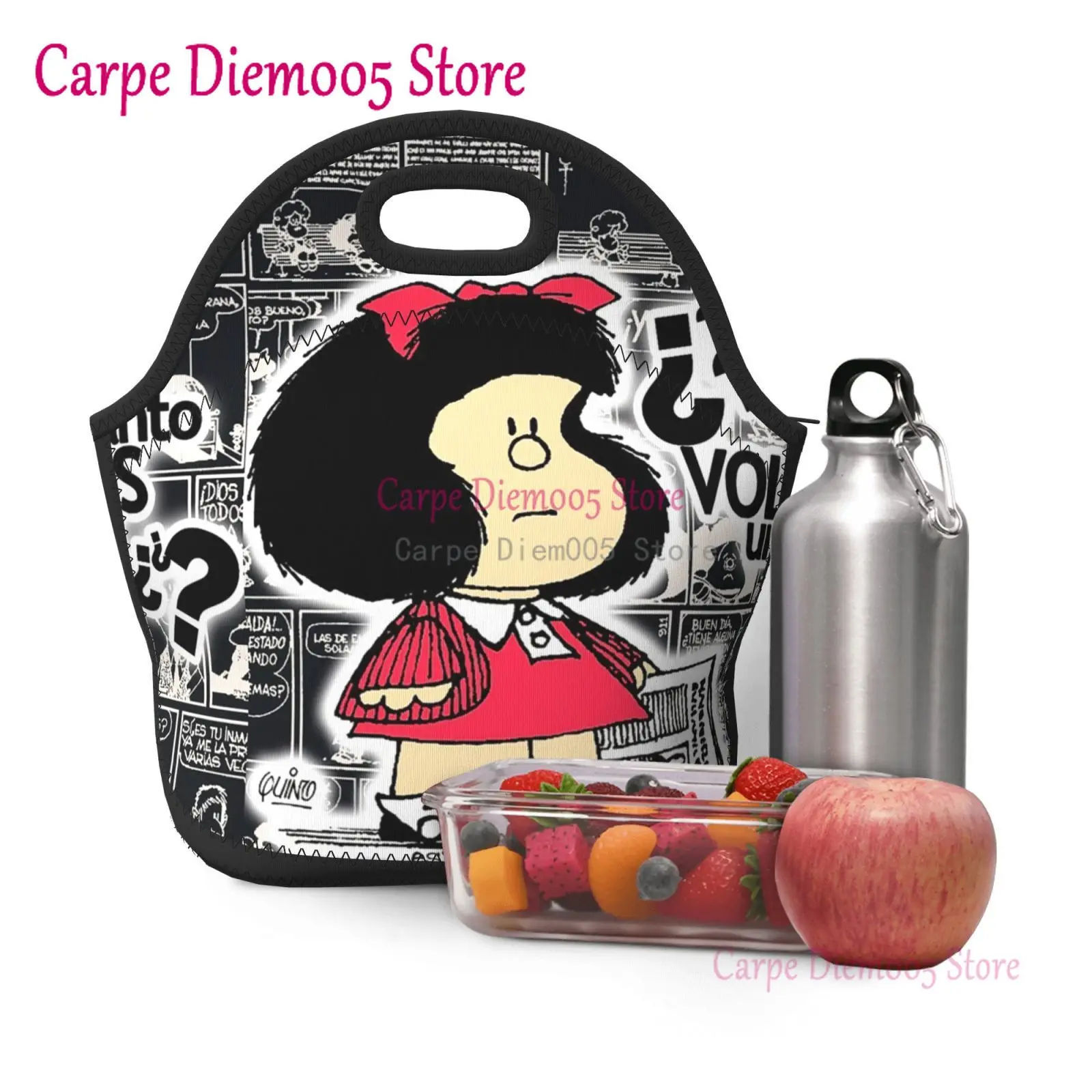 Funny Mafalda Neoprene Lunch Bag/Lunch Box/Lunch Tote/Picnic Bags Insulated Cooler Travel Organizer School Work Office