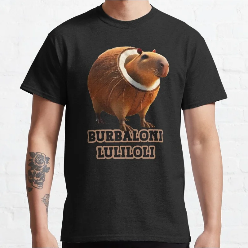 

Burbaloni Luliloli with name text Capibarello Cocossini Brainrot Funny Meme T-shirt for men large size Adult Tops S-6xl