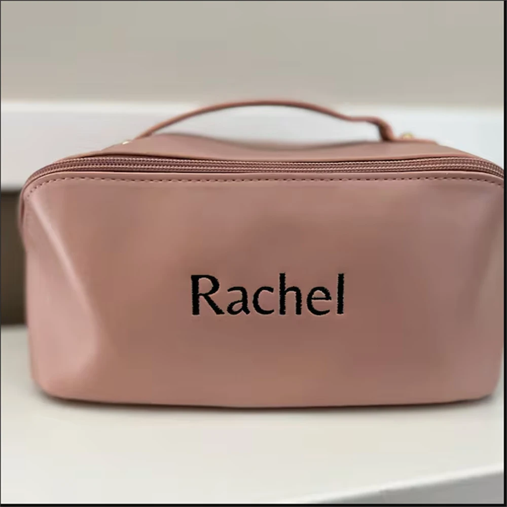 Embroidered Cosmetic Bag Custom Name PU Leather Travel Makeup Bag Personalized Name Bridesmaid Gifts Birthday Gifts for Women