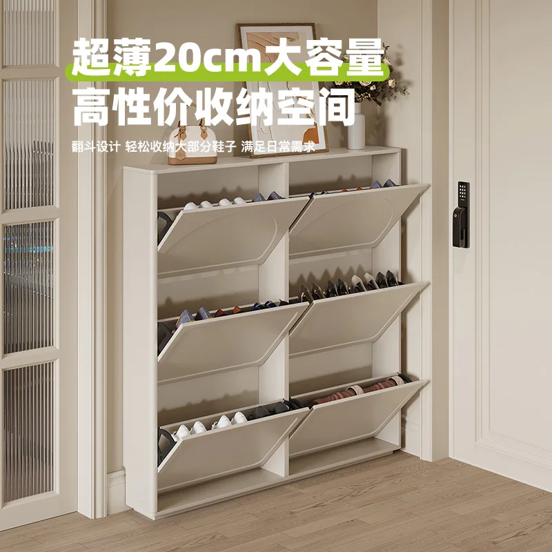 

French cream style ultra-thin tipping bucket shoe cabinet new 2025 popular home against the wall household door indoor extremely