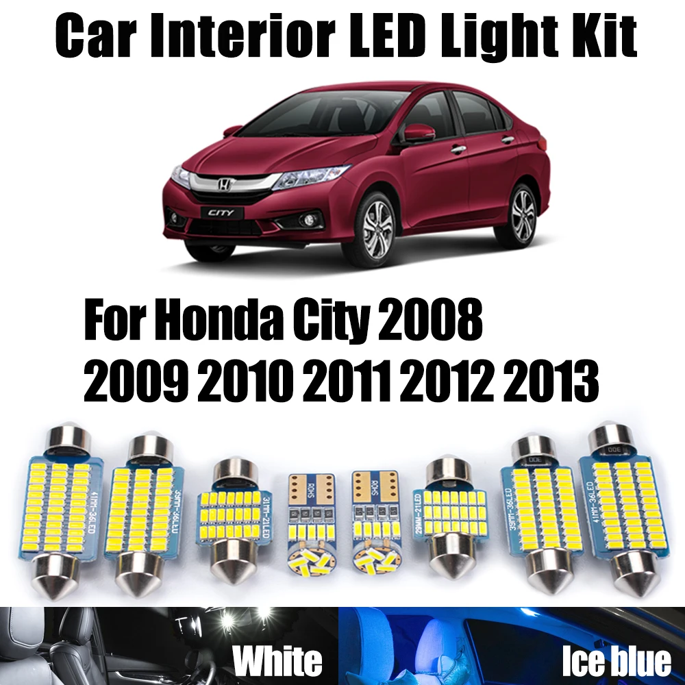 

9Pcs LED Interior Ceiling Map Dome Trunk License Plate Light Kit For Honda City 2008 2009 2010 2011 2012 2013 Canbus Car Bulbs