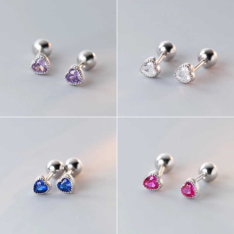 Sweet Romantic Crystal Zircon Heart Studs Earrings for Women/Men Helix Tragus Cartilage Piercing Jewelry Gift