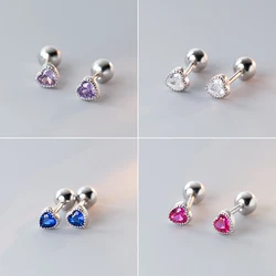 Sweet Romantic Crystal Zircon Heart Studs Earrings for Women/Men Helix Tragus Cartilage Piercing Jewelry Gift